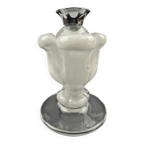 Daum France candle holder in frosted crystal and chrome-plated metal frame, height 15 cm