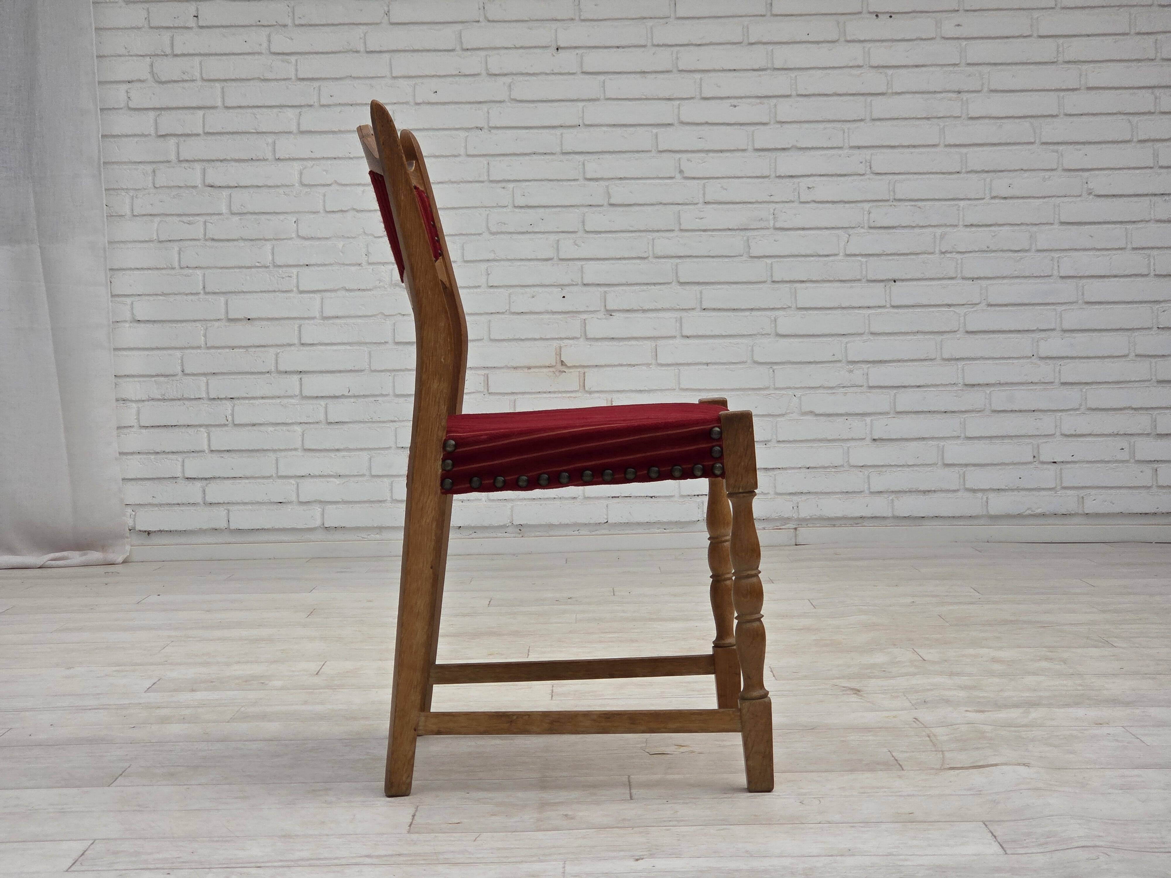 1970s, set of 6 Danish dining chairs, oak wood, furniture wool.