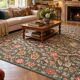 Large Floral Needlepoint Rug 217x277cm Teal Green Traditional Flatweave Carpet
