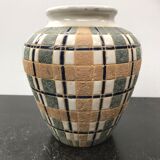 Ceramic vase white geometric decoration vintage