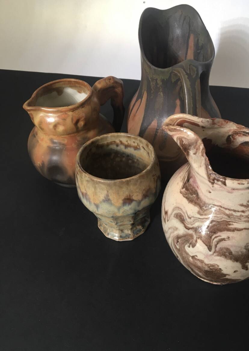 Denbac pitcher, flamed terracotta, 1900