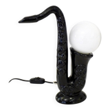 1980' Saxophone lamp in black earthenware & opaline globe
