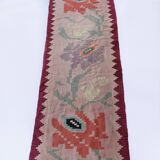 Long Wool Roses Runner Rug 1960s Vintage