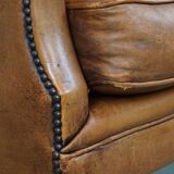 Cognac-Colored Sheepskin Leather Armchair with Straight Lines