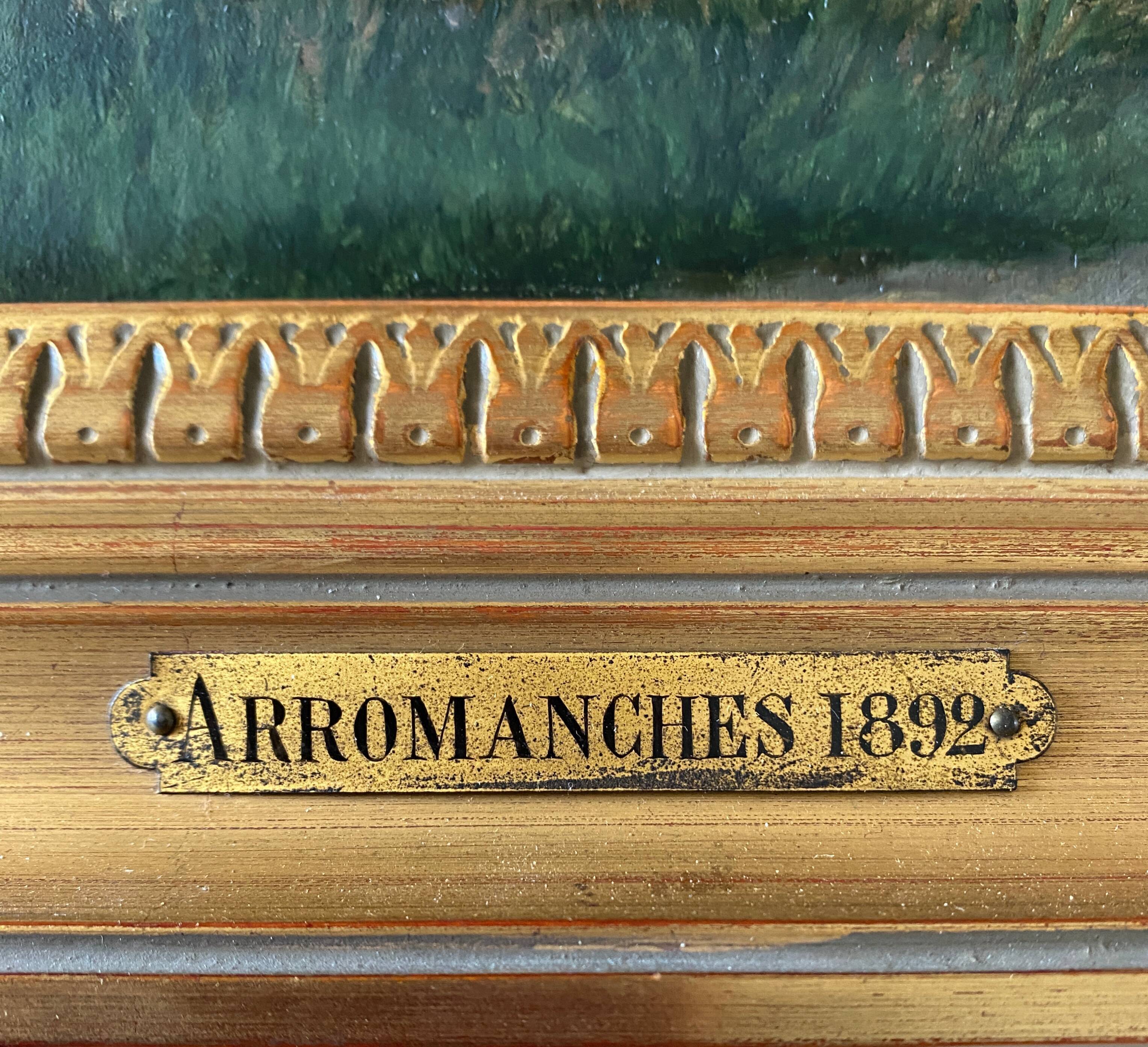 Painting "Beach in Arromanches" signed 1891 signed Marine normandie