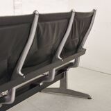 Charles Eames Black Leather 3-Seat Tandem Sling Airport Bench Herman Miller