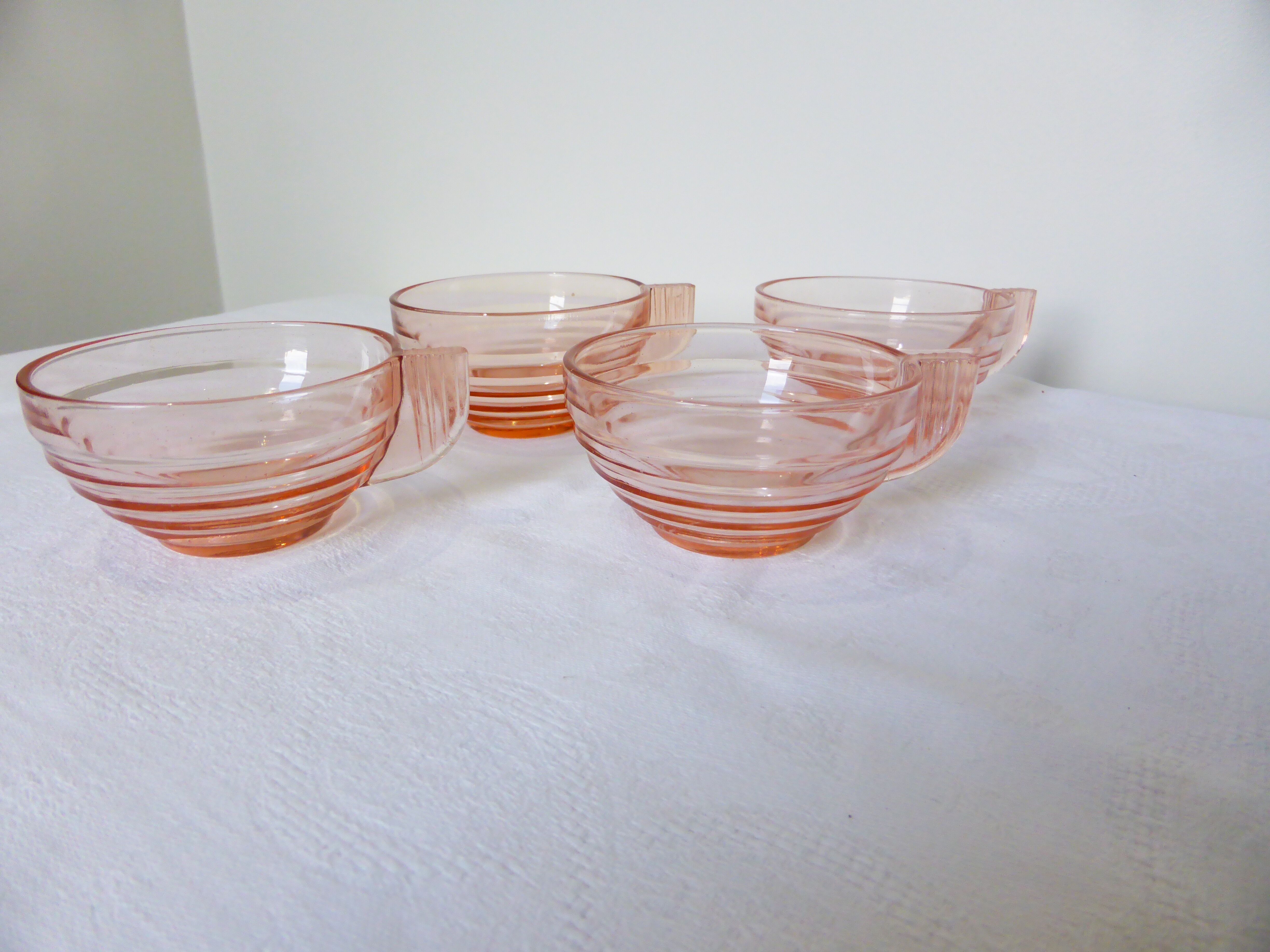 4 cups vintage Acroroc Rosaline pink glass