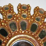 Vintage multi-faceted witch mirror in golden wood 1960 rare