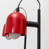 Set of 2 red metal table lamps with black stems, Memphis-Postmodern Italy 1980s