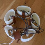 Scandinavian chandelier 5 lights 1960 teak and perspex