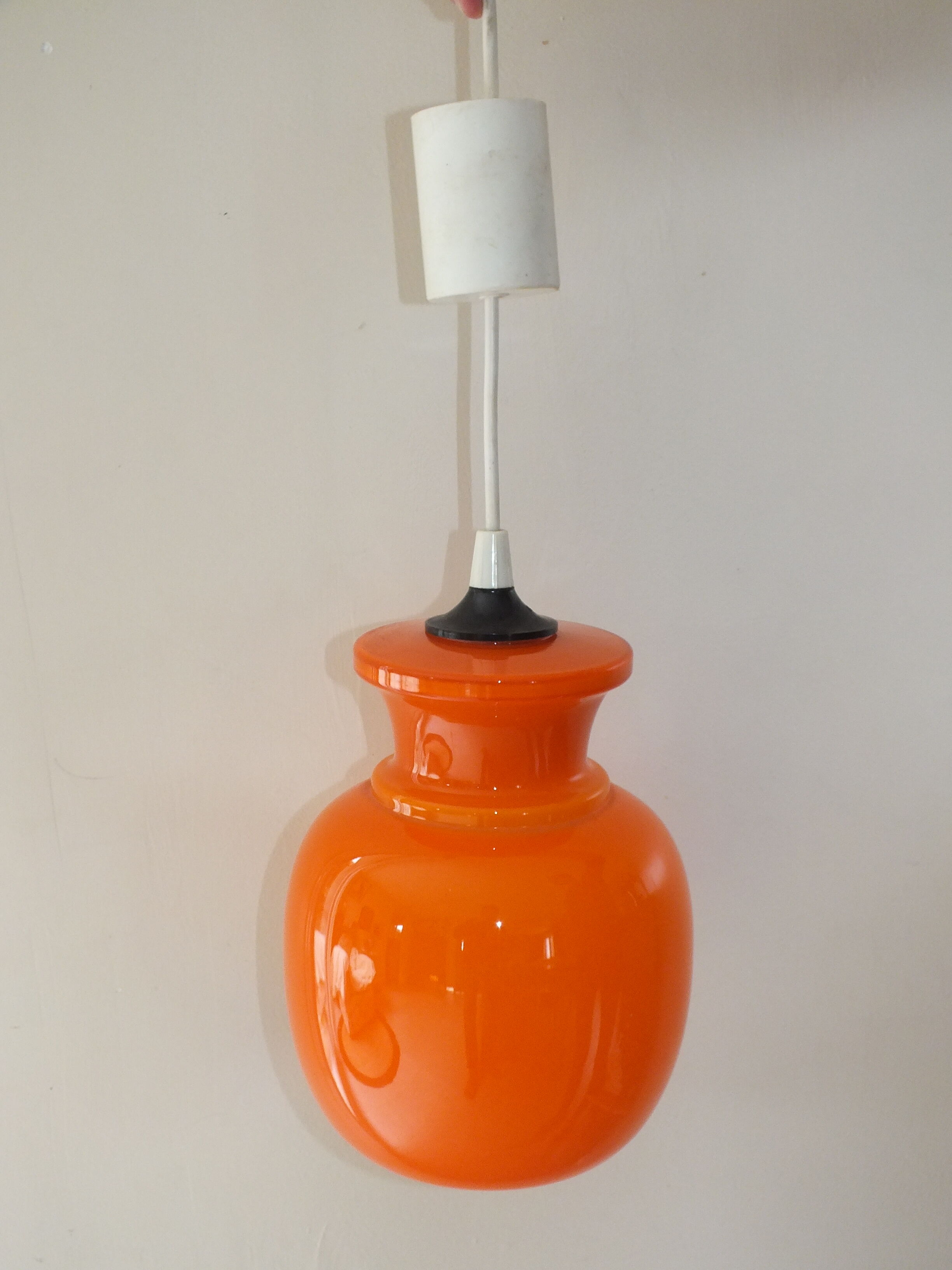 Vintage pendant lamp in orange opaline glass from the 70s