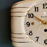 Vintage ceramic clock silent rectangular wall clock "Manufrance golden white"