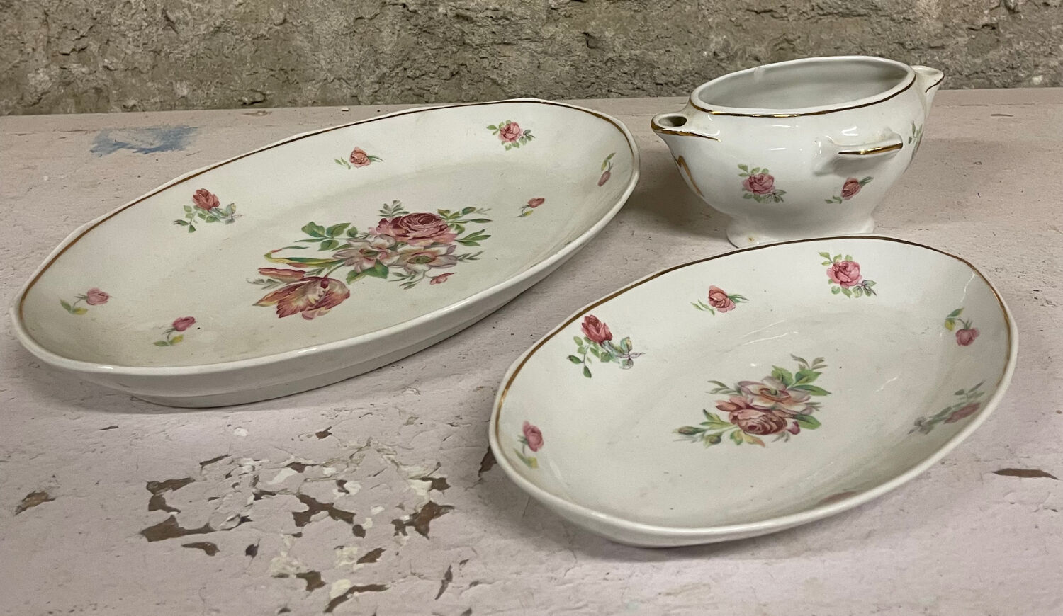 Large 45-Piece Dinner Service, Limoges Porcelain, Berry Decor