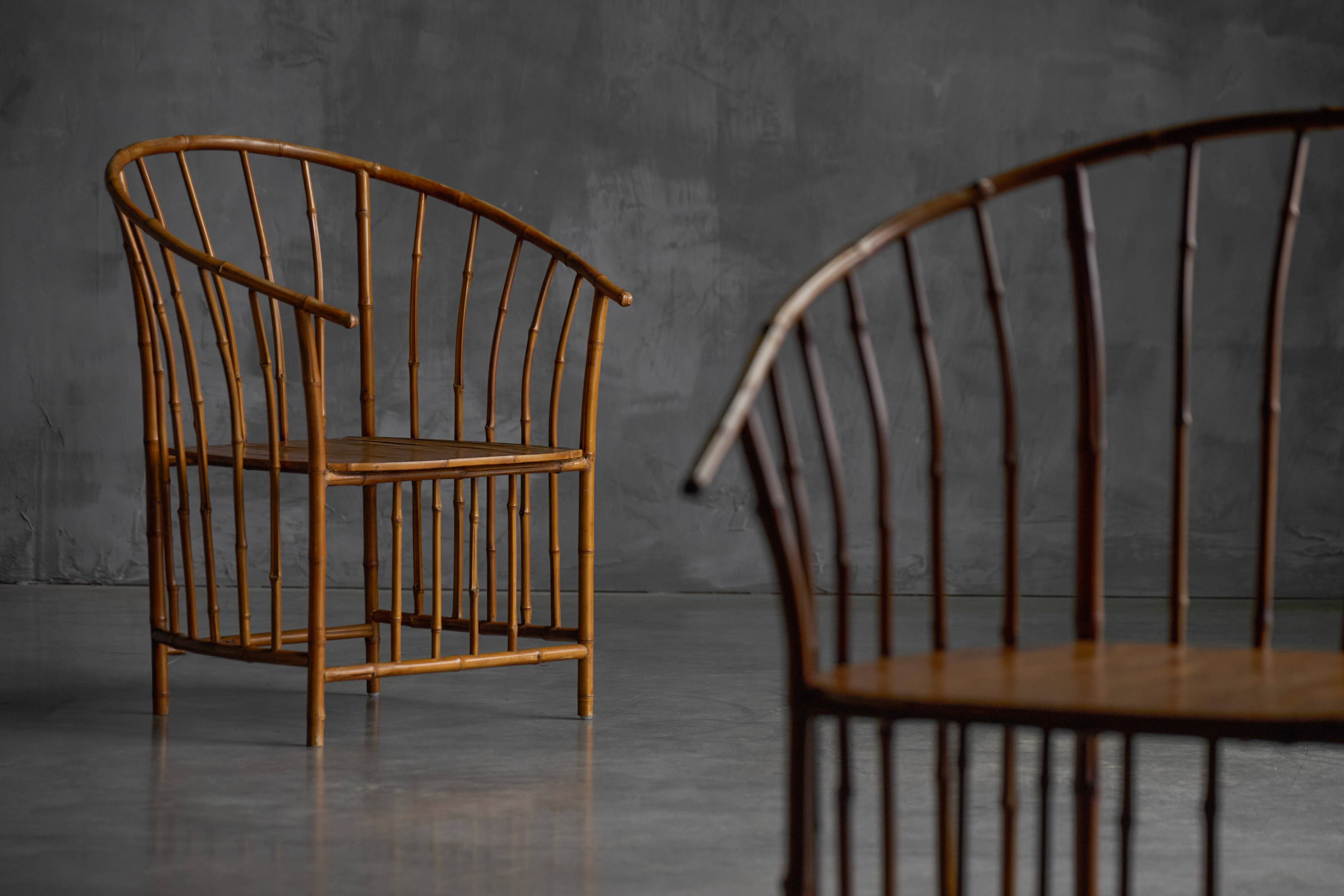 Rustic Wabi Sabi Bamboo Armchairs, France, 1970s