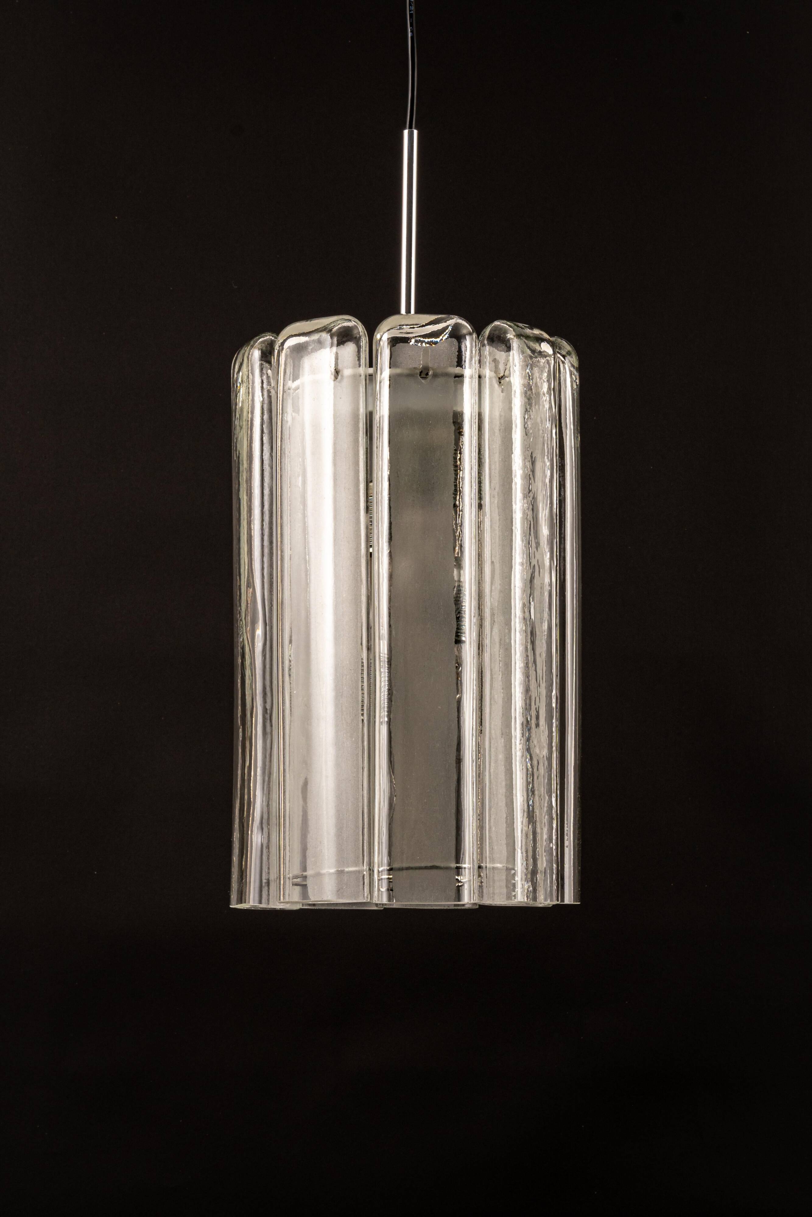 Cylindrical suspension light with crystal glass by Doria, Germany, 1970s.