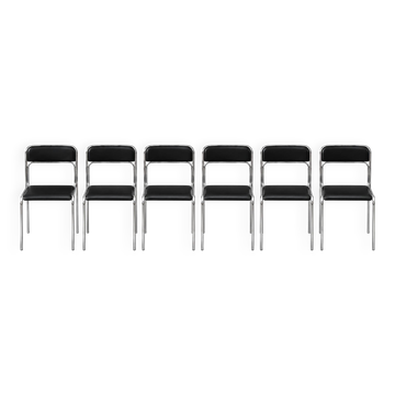 Chaises en acier tubulaire de style Bauhaus, simili cuir noir, salle à manger moderniste italienne