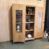 Glass-fronted school cabinet in raw oak