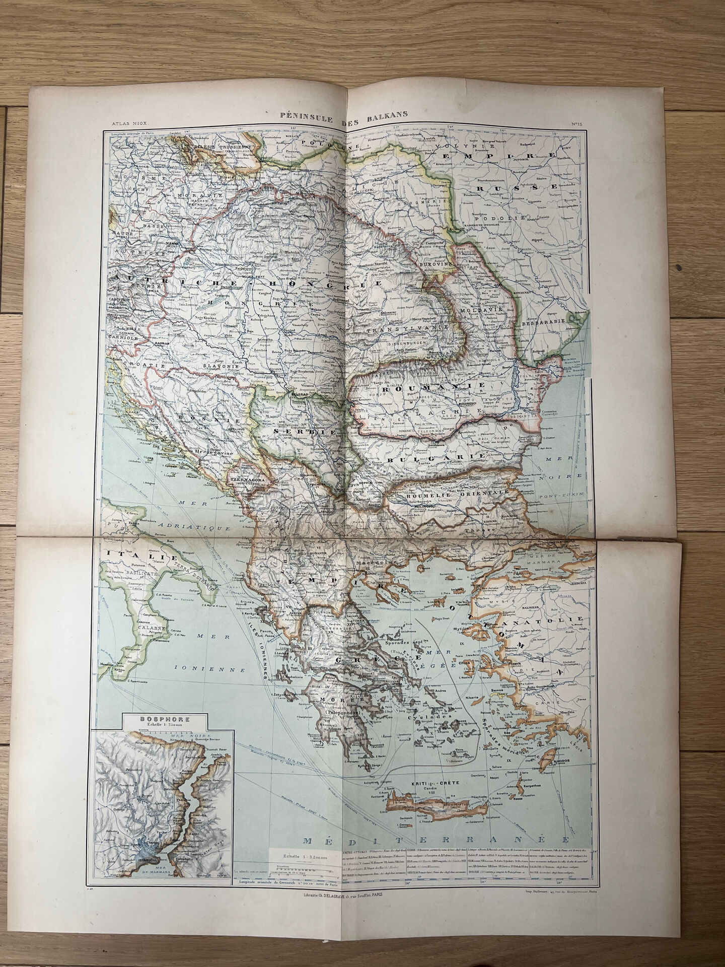 Carte ancienne Péninsule des Balkans 69x54cm