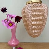Vintage art deco globe pendant light in pink clichy glass