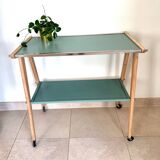 Serving trolley with compass legs, vintage table on wheels.