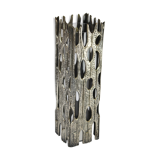 Vase sculpture "Brutalist" in metal with glass vase inside Italy 1970