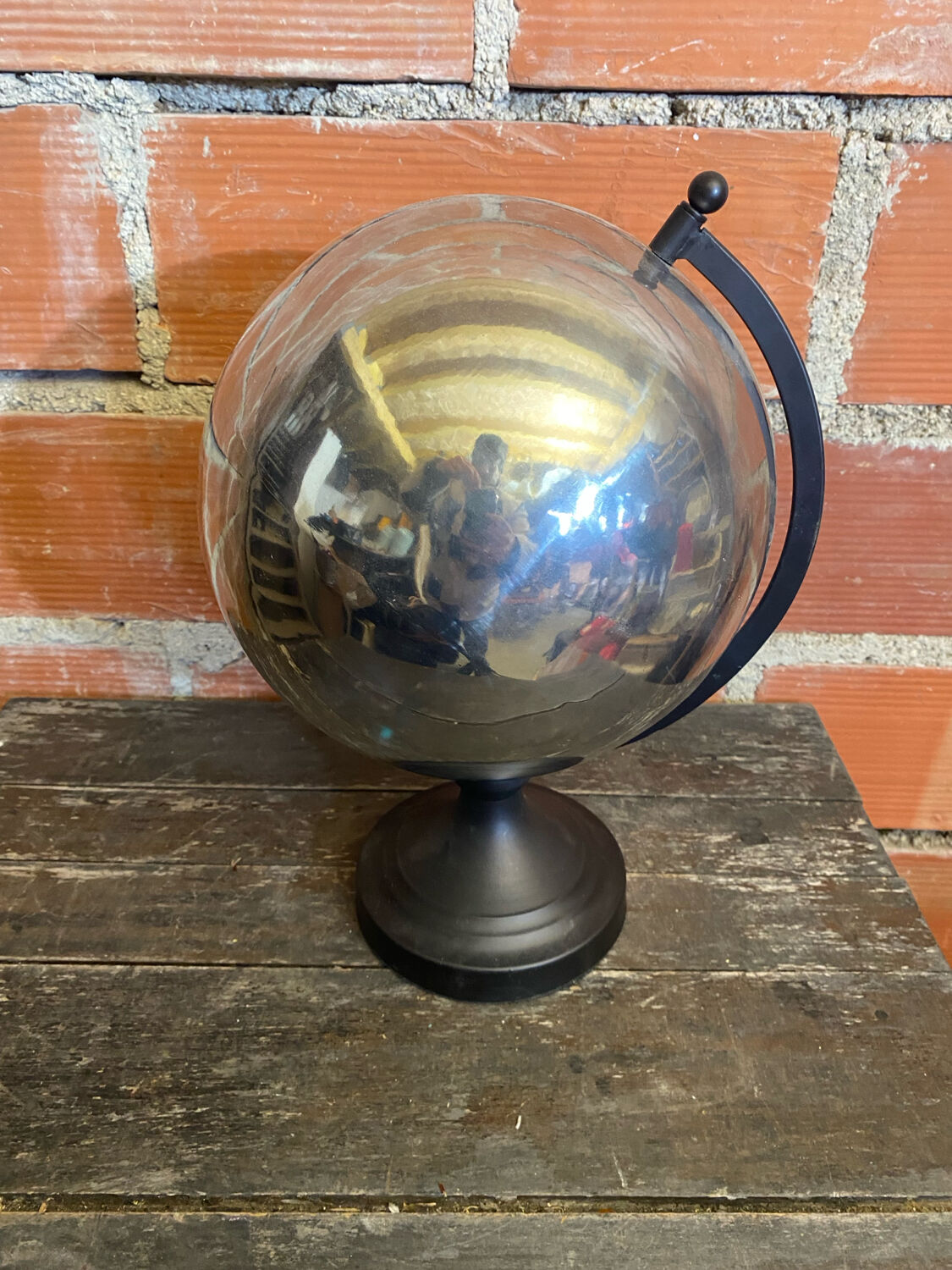 World Map Globe Earth Planet Chrome Metal + Black Design Stand