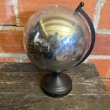 World Map Globe Earth Planet Chrome Metal + Black Design Stand