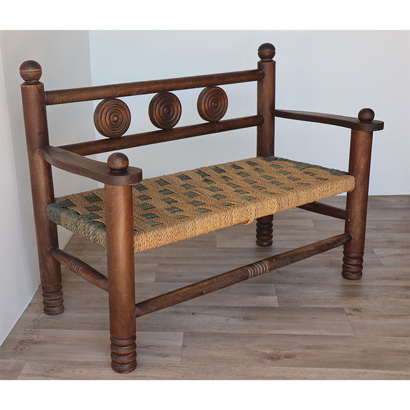 Banc vintage en bois et corde 1950