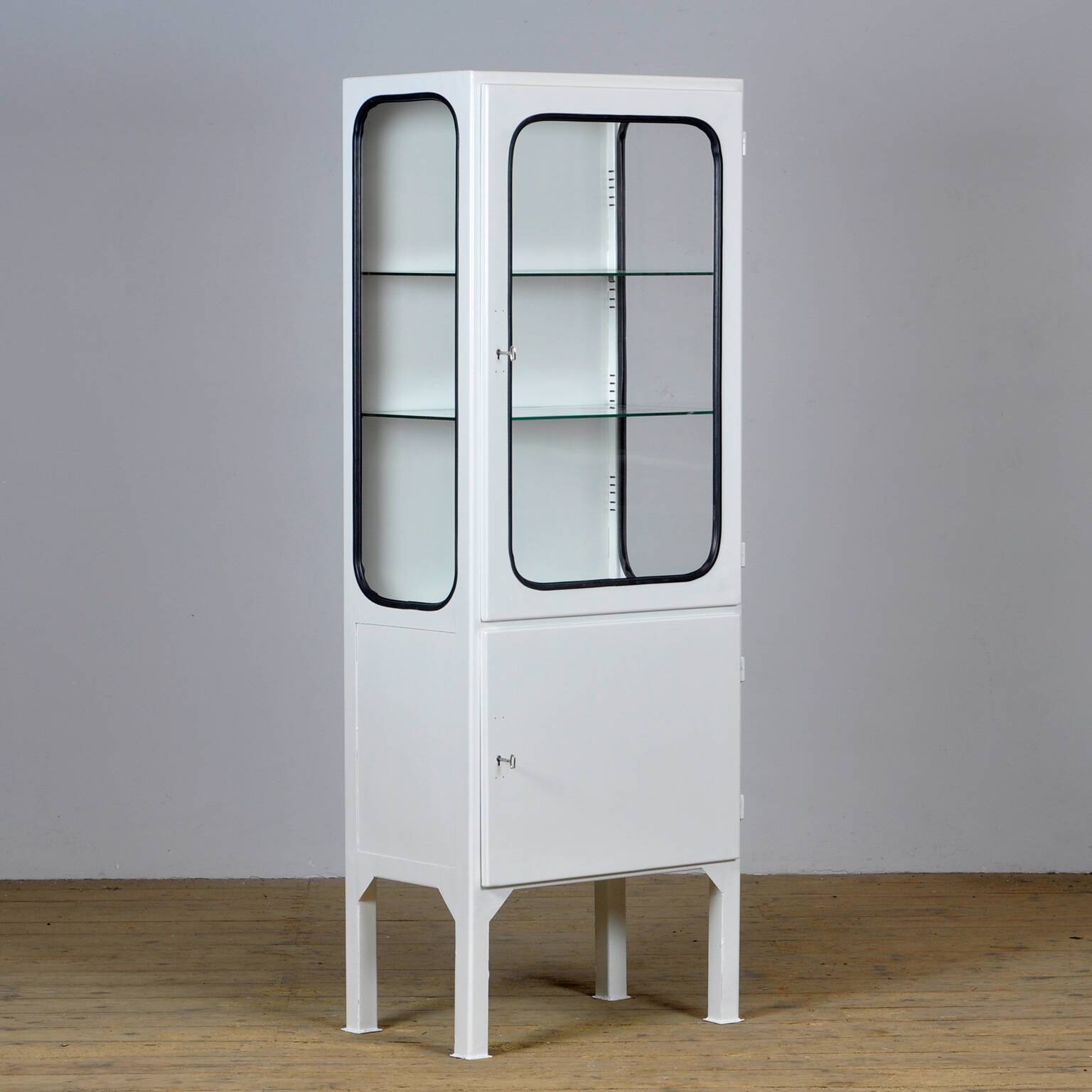 Restored vintage iron and glass medical cabinet, 1970s