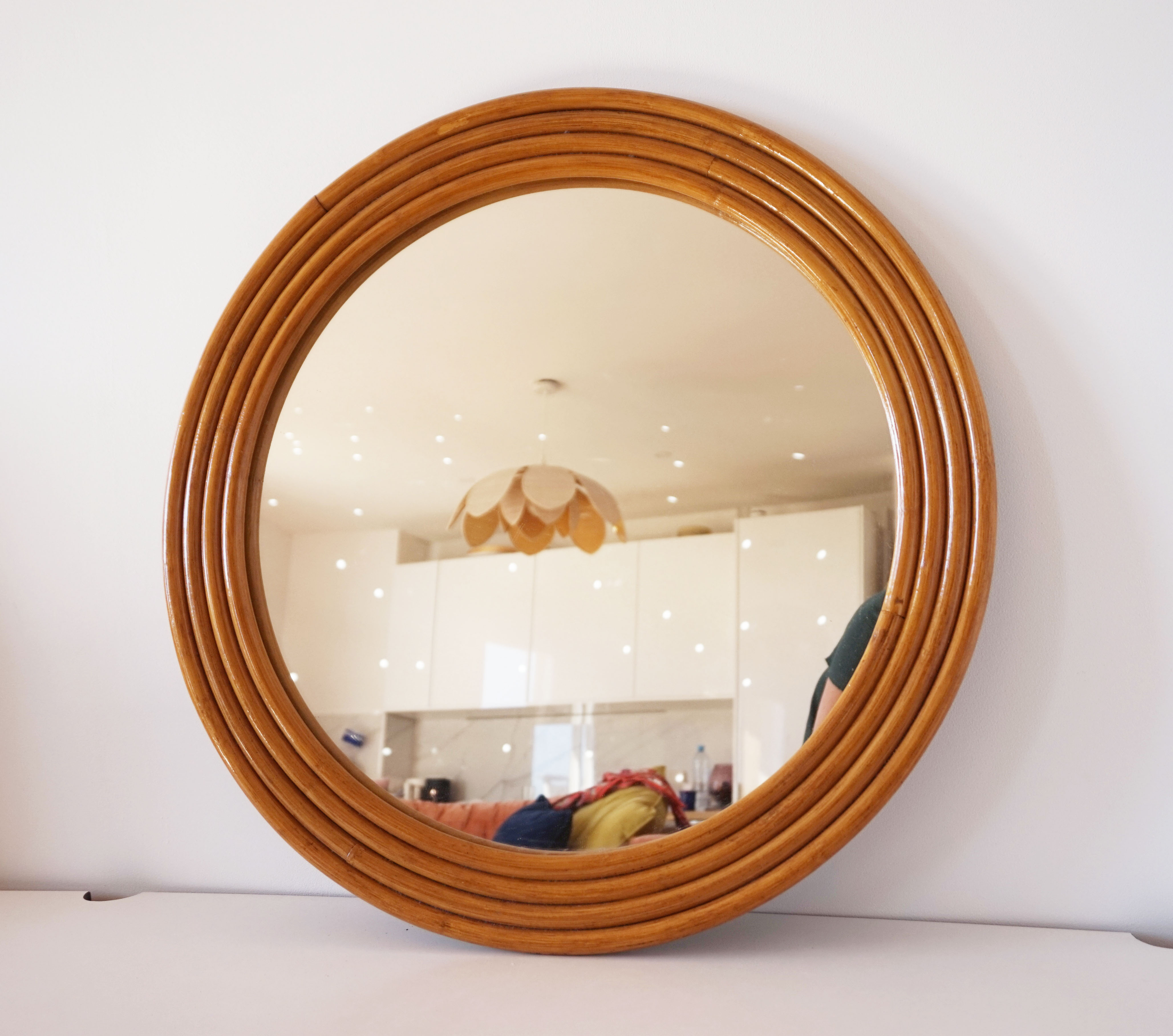 Round rattan bamboo mirror, 60 cm