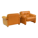 1970 Vintage Coronado Brown Leather Armchairs by Tobia Scarpa for C&B Italia