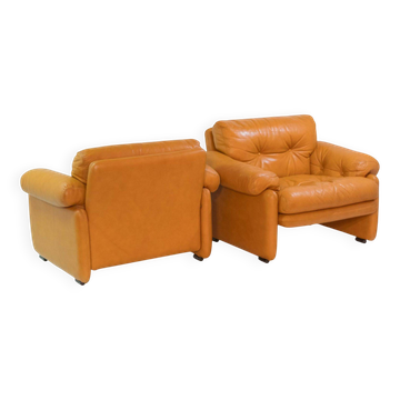 1970 Vintage Coronado Brown Leather Armchairs by Tobia Scarpa for C&B Italia