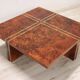 Square Coffee Table In Walnut Burl, 1970s