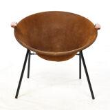 Cocktail chair, steel, leather, fur, teak. Vintage, Denmark, anonymous