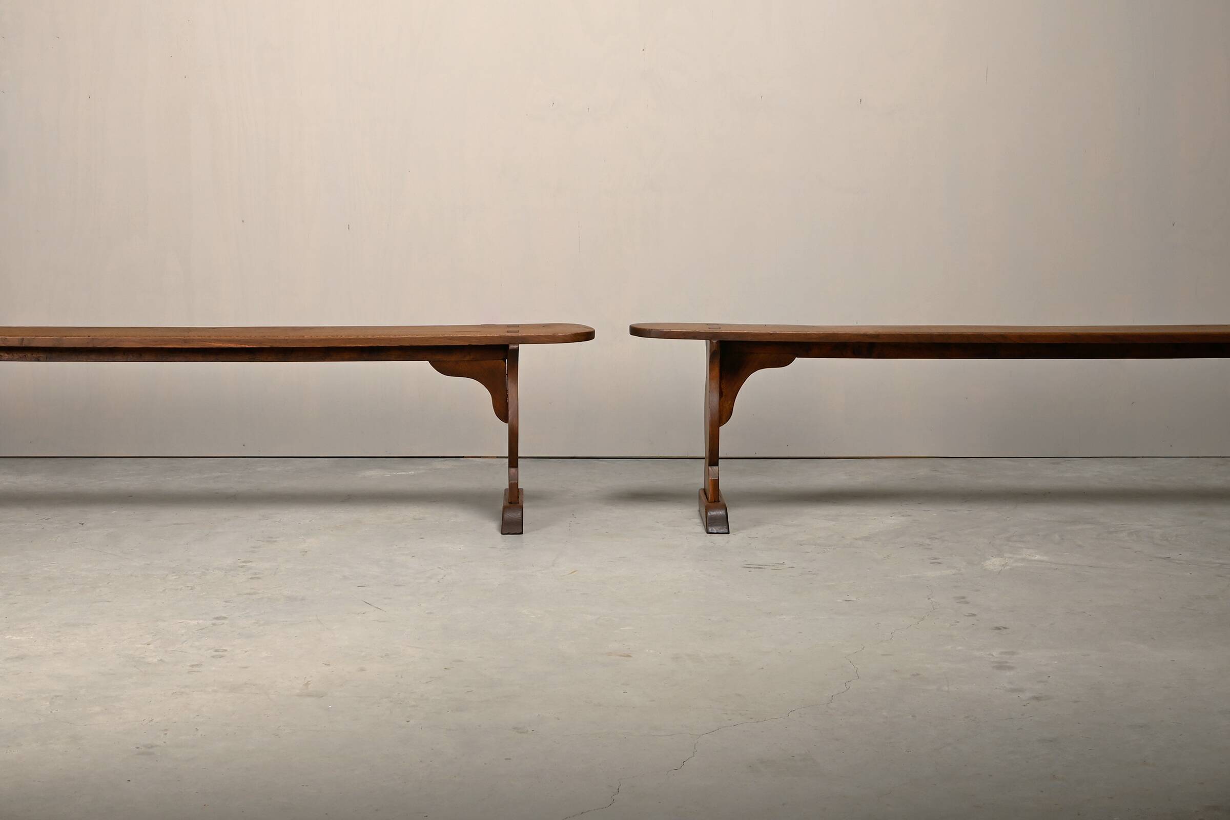 Antique, Primitive and Rustic Farm Benches in solid Oak, France 1920's