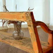 Large antique church bench 268 cm - Unique piece with flaking patina