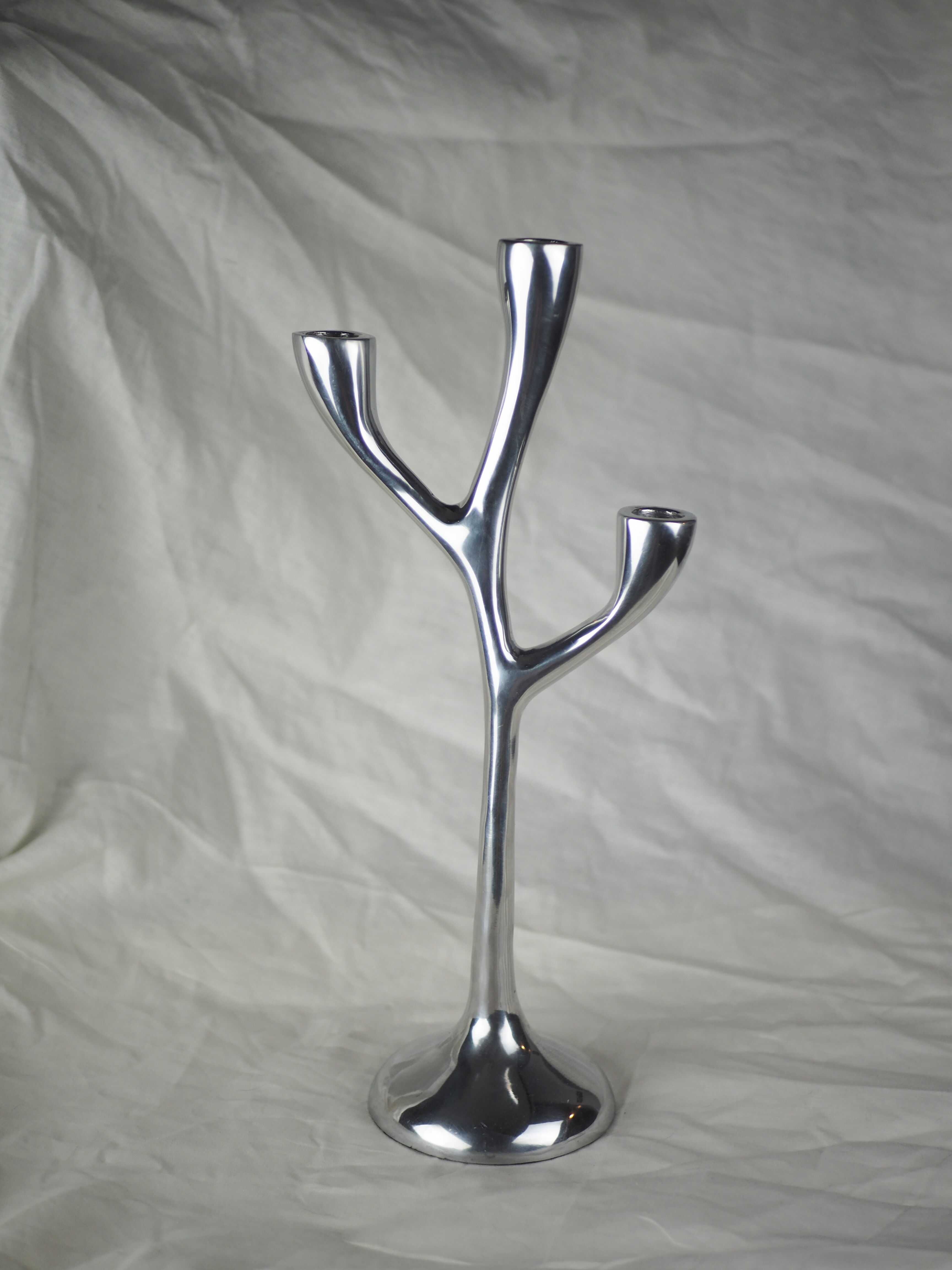 Modern mid-century aluminum three-pointed candelabra