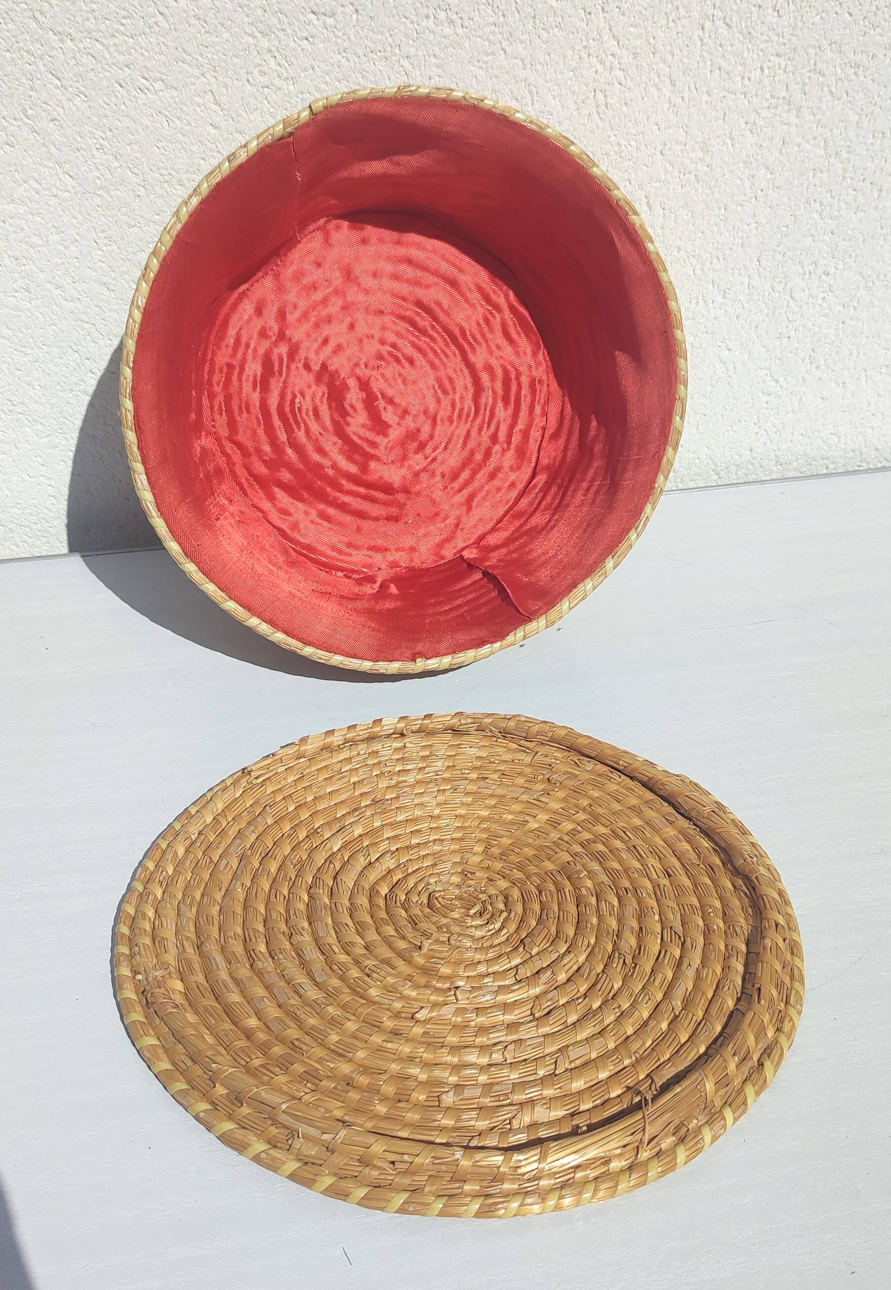 Vintage wicker and straw sewing basket