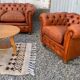Salon canape and 2 chesterfield armchairs in vintage cognac leather from the 1970s