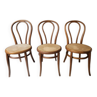 Set of 3 authentic vintage bistro chairs signed Thonet.