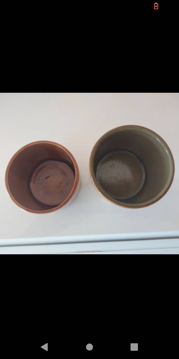 2 vintage khaki ceramic mugs