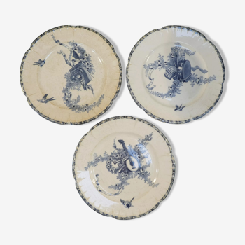 3 assiettes plates en faience e.bourgeois Paris