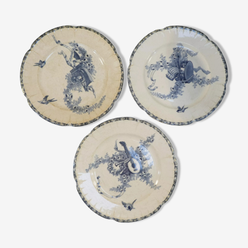 3 Flat earthenware plates E.BOURGEOIS PARIS