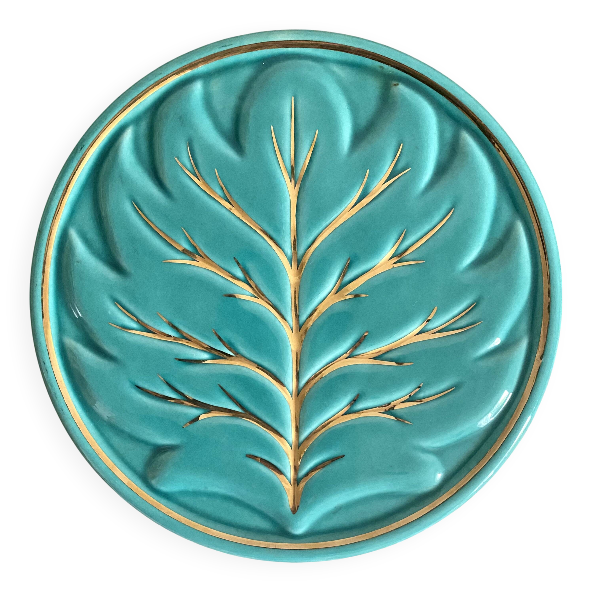 Turquoise and gold leaf slip trivet