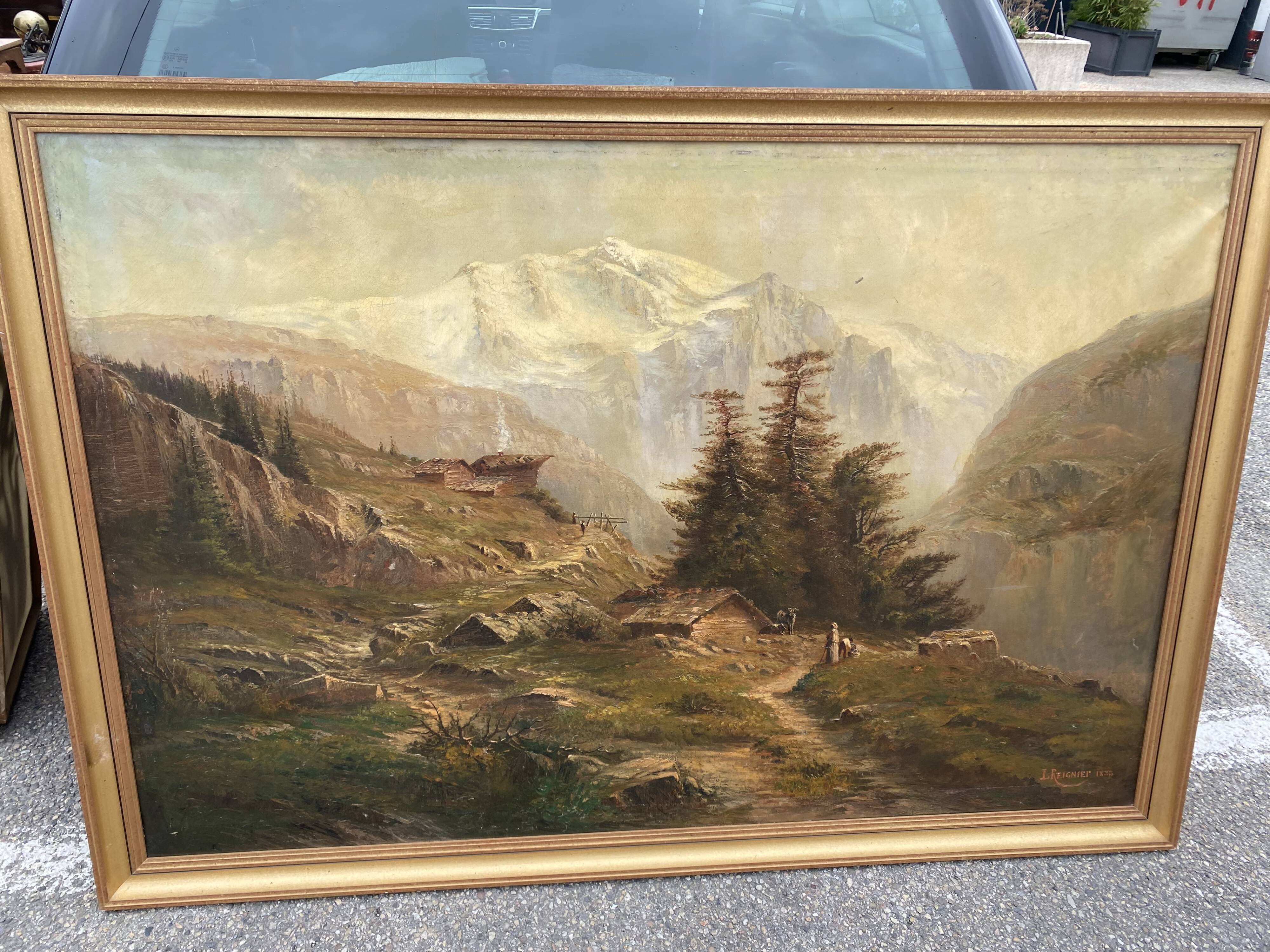Oil on canvas "mountain landscape" signed L. Reignier 1888
