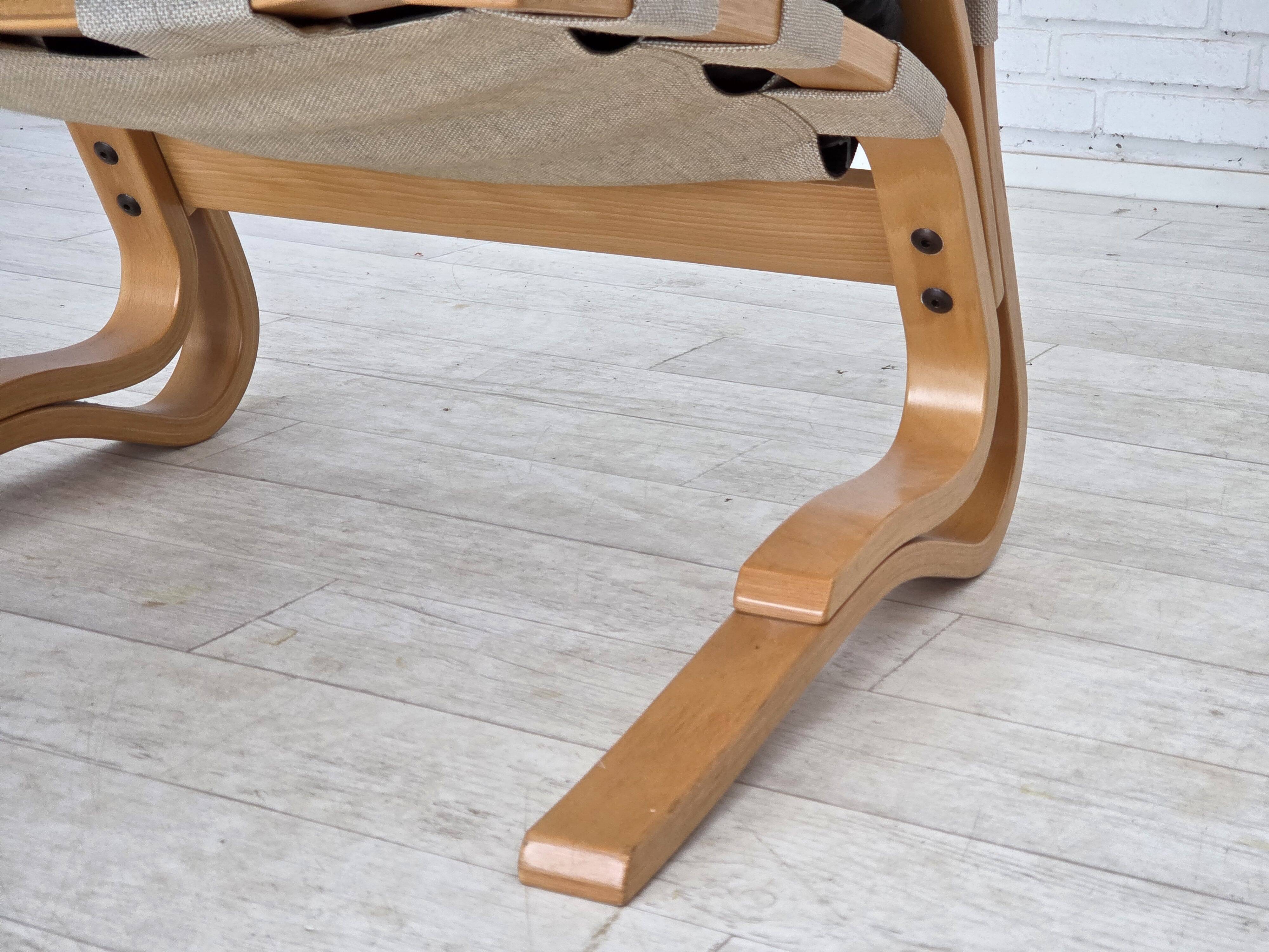 1970s, Norwegian design, armchair model "Kengu", leather, bent wood.