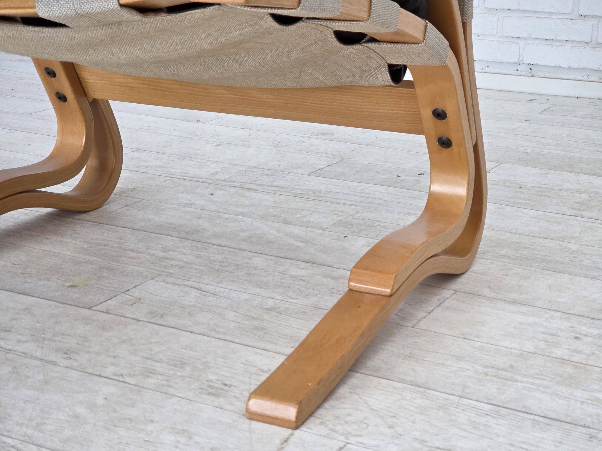 1970s, Norwegian design, armchair model "Kengu", leather, bent wood.