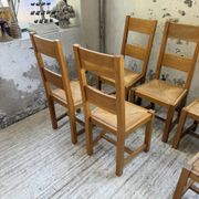 Set of 8 blond oak chairs with straw seats