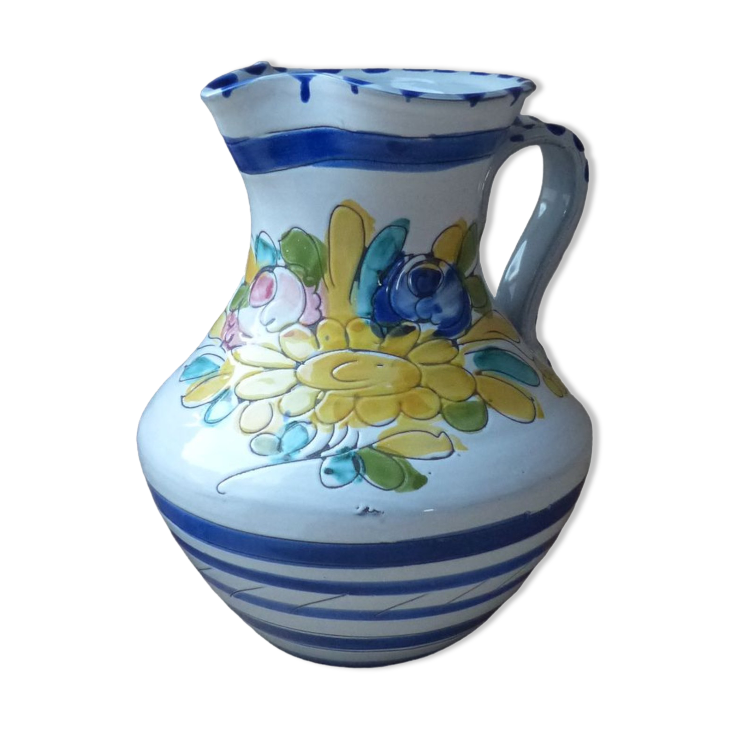 Pitcher ceramic decoration hand-painted vintage