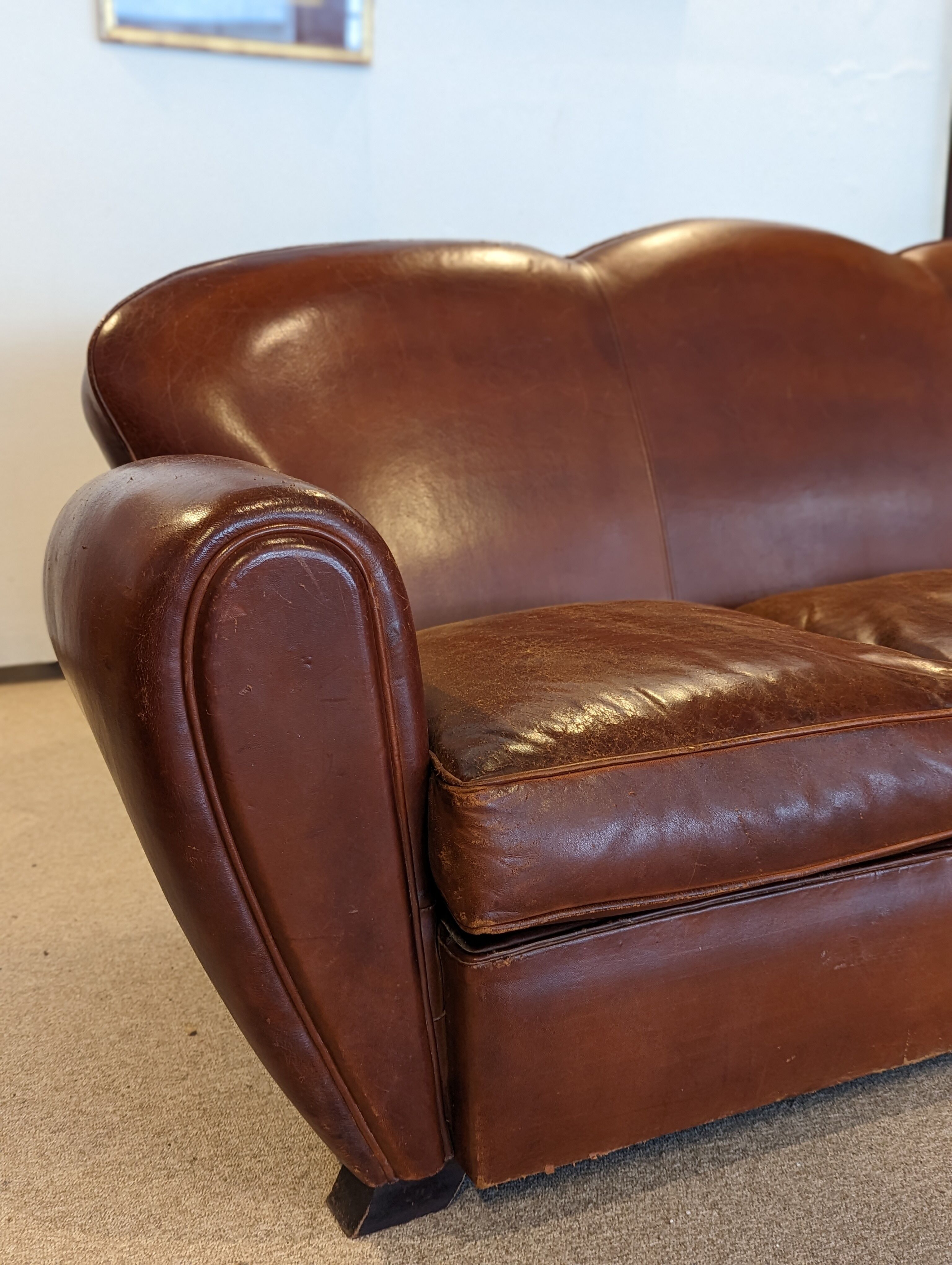 Leather club 3 places sofa 50s